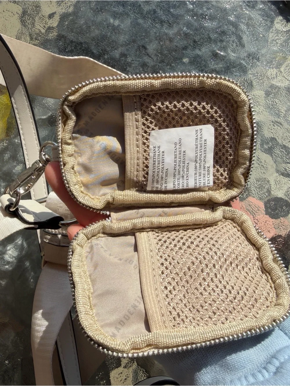 Steve Madden Bevelyn Cream Crossbody Bag with Logo Strap & thin strap